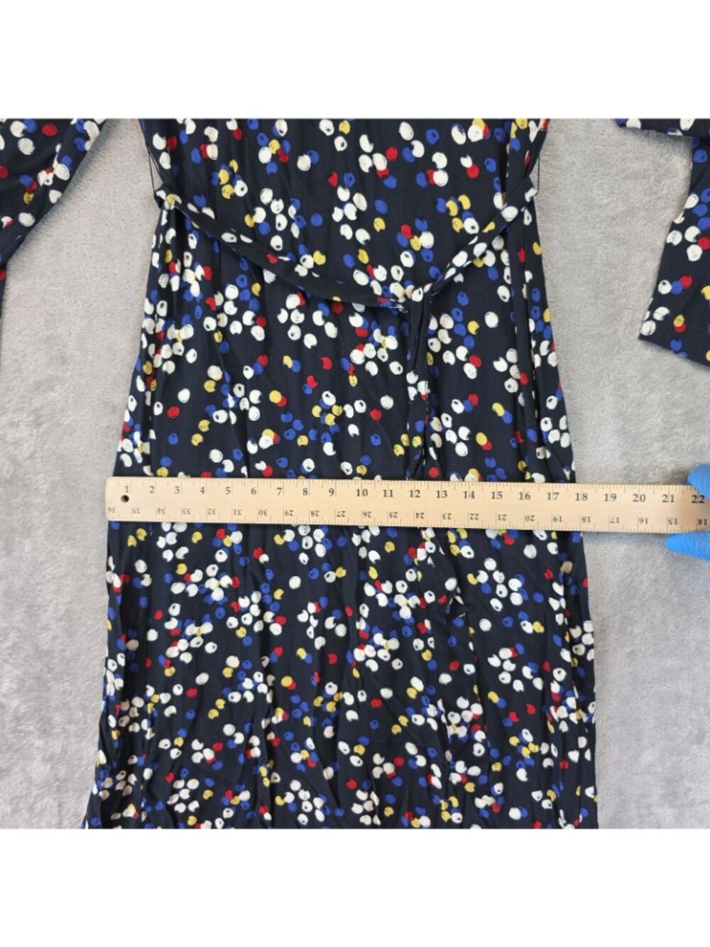 Zara Dress Womens L Multicolor Polka Dot Round Neck Long Sleeve Maxi Belted - Picture 8 of 13